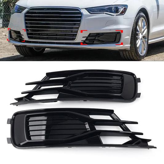 Black Front Lower Bumper Grille Fog Light Grill Cover for Audi A6 C7 2014-2018