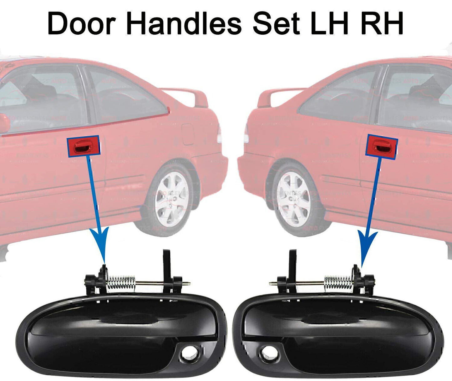 Front Primed Exterior Door Handle Black For 96-2000 for Honda for Civic Plastic