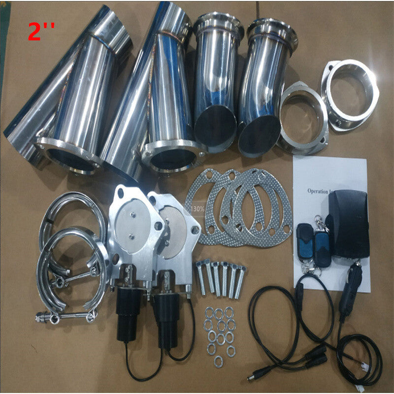 2 Electric Exhaust Control Valve Motor Y Header Pipe kit with Remote Switch