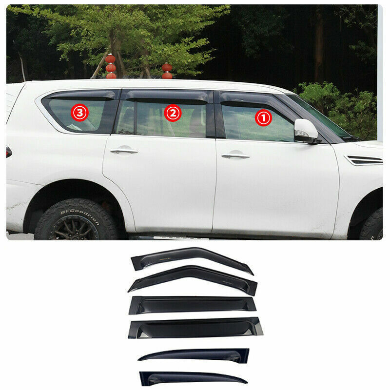 for Nissan Armada 2017-2021 Black Window Visor Vent Shade Sun Rain Guard Trim 6x