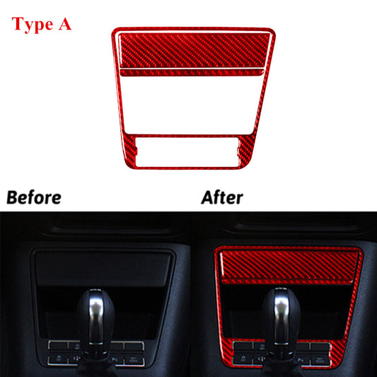 3Pcs Red Carbon Fiber Center Storage Cover Trim for Volkswagen for Tiguan 2013-2017
