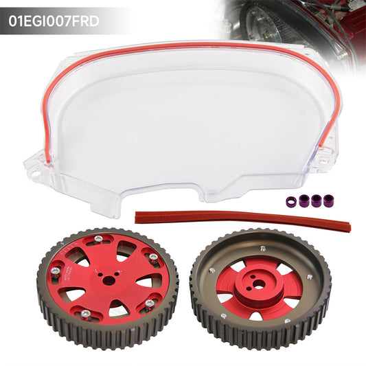 Clear Timing Belt Cover + Cam Gear for Mitsubishi Lancer EVO 4 5 6 7 8 4G63 Red