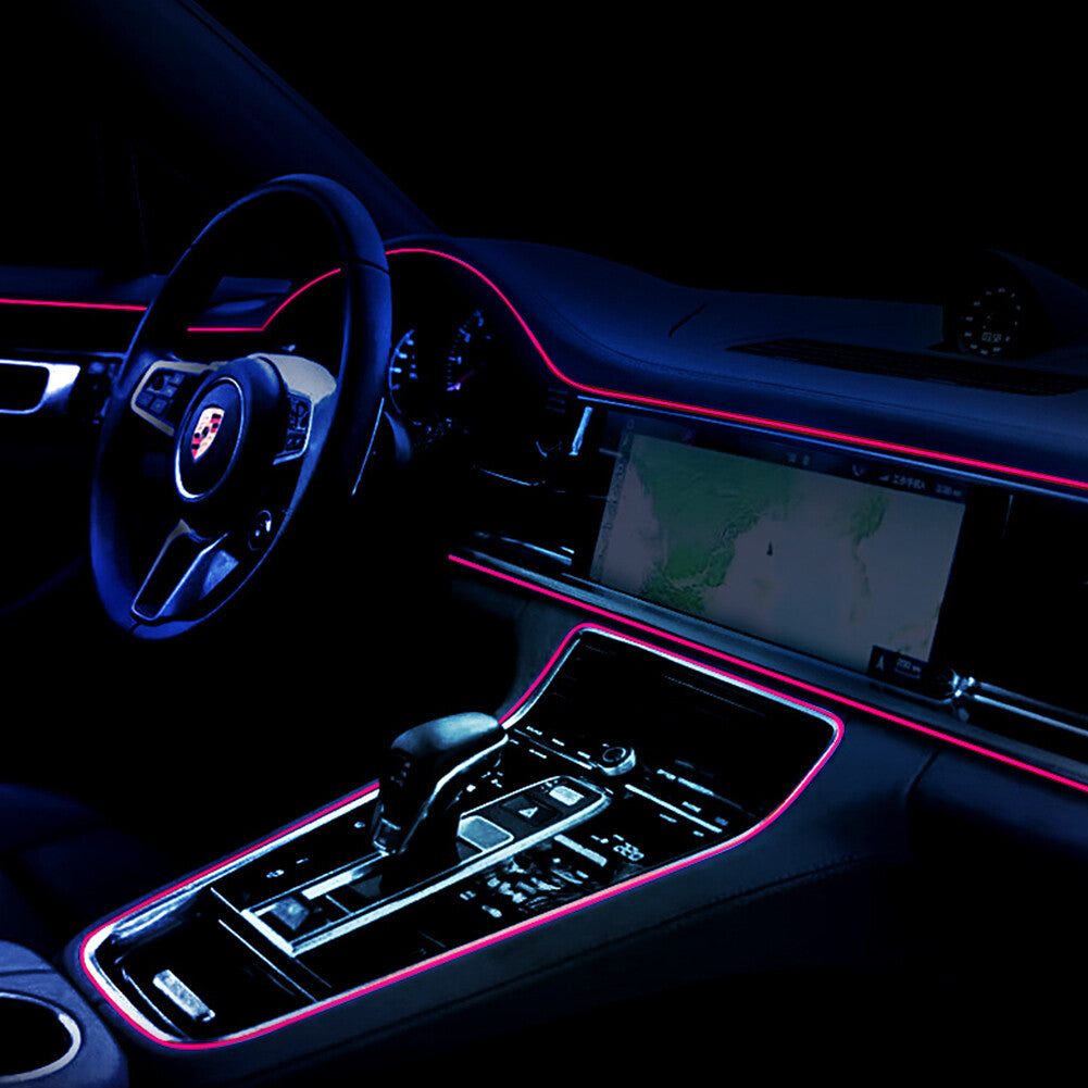 Car Interior LED Neon Lights Decor Atmosphere El Wire String Lamp Pink 12V 2M