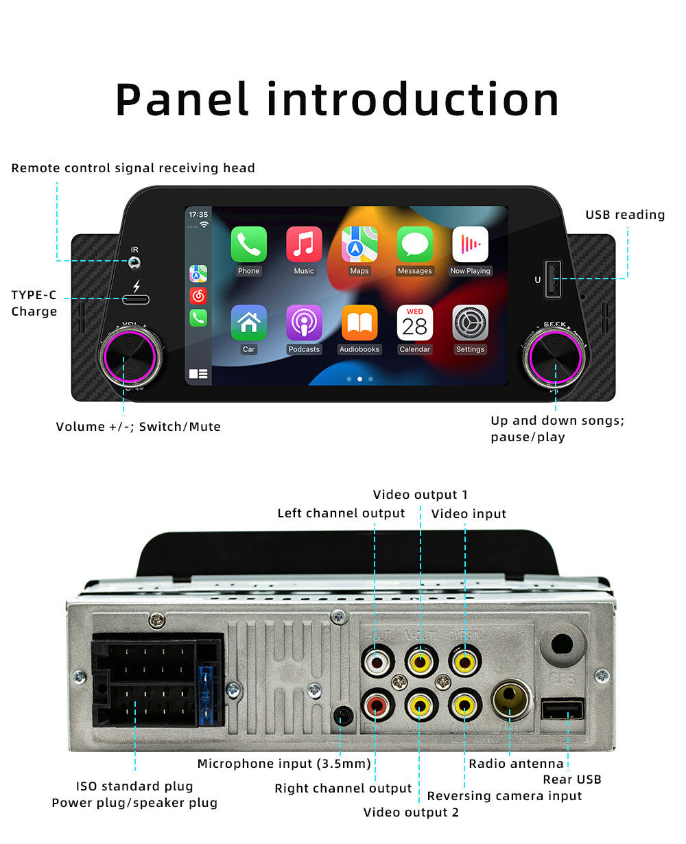 Single Din Car Stereo Radio For Apple Carplay Android Auto Bluetooth MP5 Player