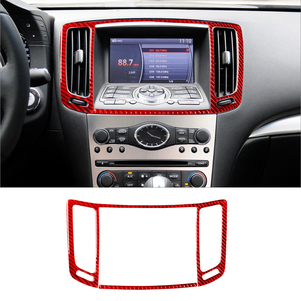 2x Red Carbon Fiber Center Air Vent Cover Trim for Infiniti G37 Sedan 2010-2013