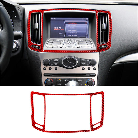 2x Red Carbon Fiber Center Air Vent Cover Trim for Infiniti G37 Sedan 2010-2013