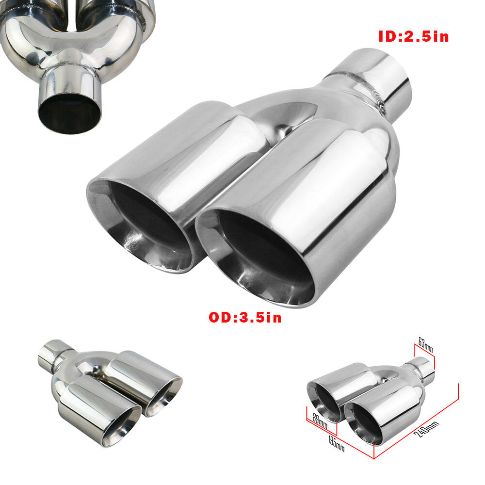 2.5'' Slant Cut Dual Outlet Exhaust Tip Double Wall Stainless Steel Exhaust Tip