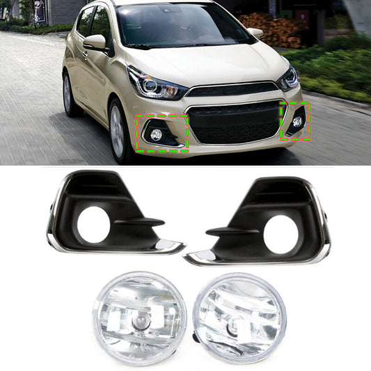 for Chevrolet Spark 2016-2018 Front Bumper Fog Lamp + Fog Lamp Cover Grille Pair