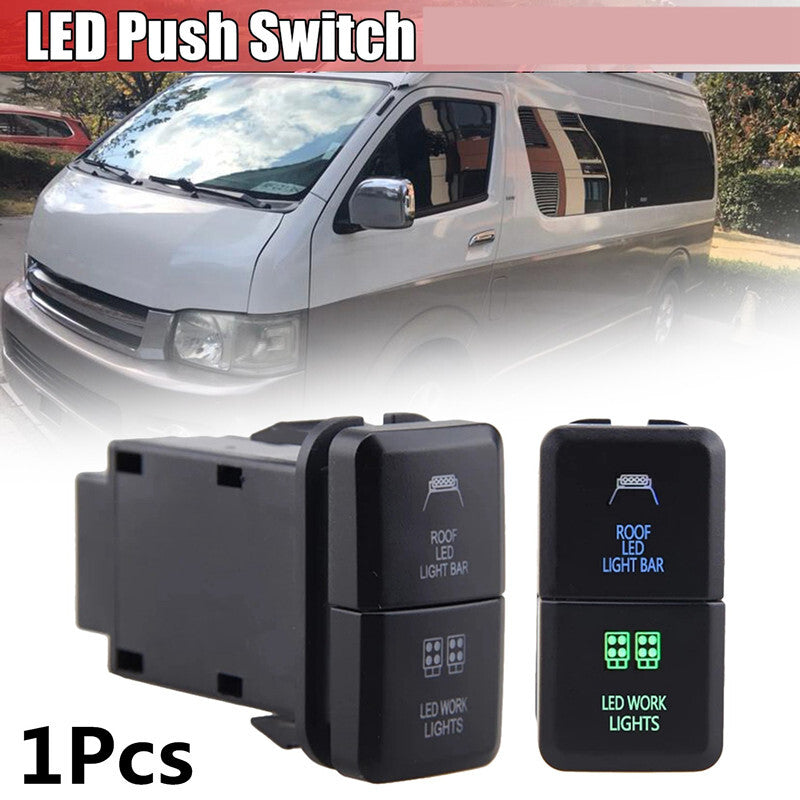 12V Car Dual LED Light Bar Blue/Green On-Off Push Switch Button For Landcruiser