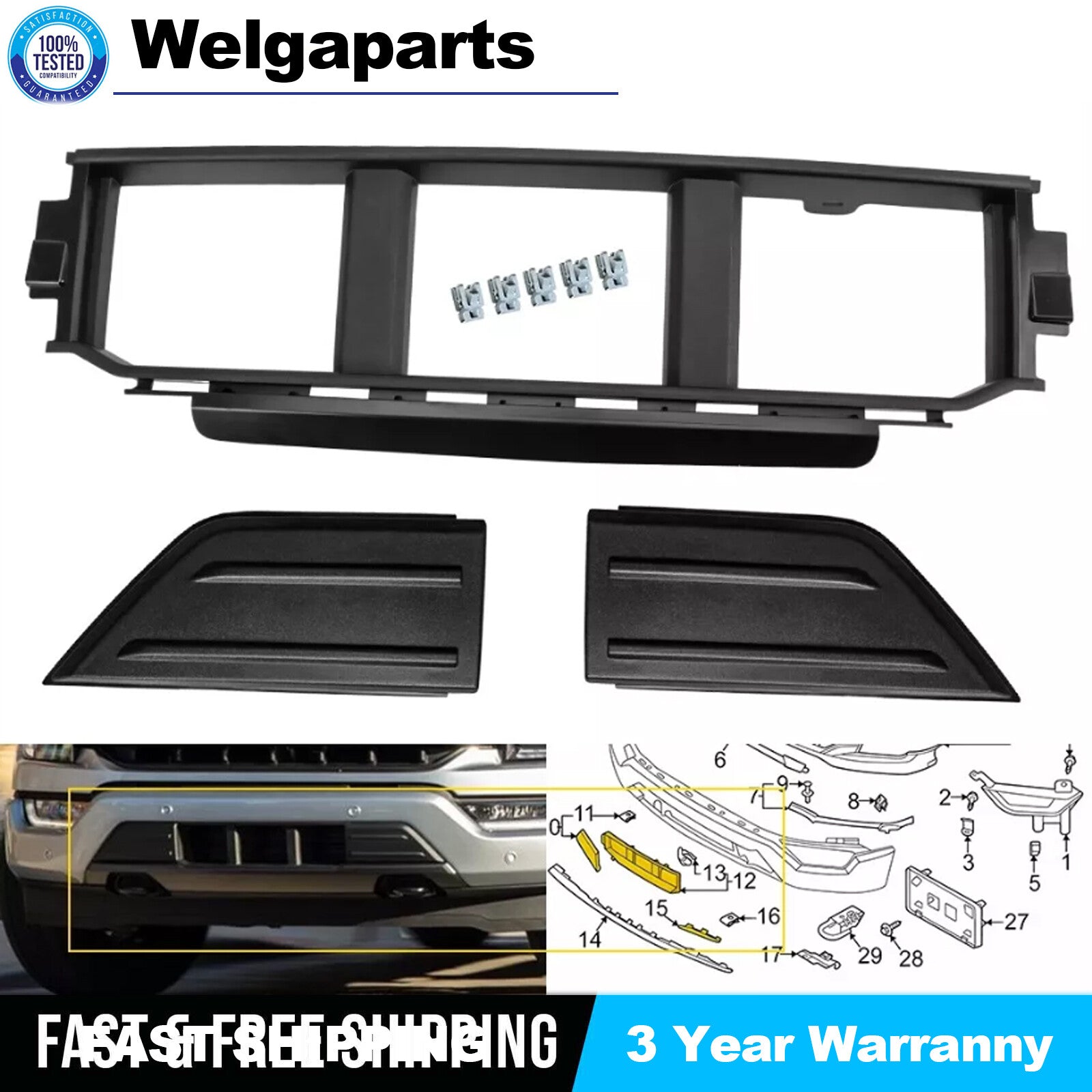 Front Bumper Grille Corner Panel Cover for Ford F150 2021-2023 ML3Z17B968BB US