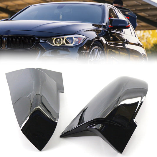 Pair Gloss Black Rearview Mirror Cover Caps for BMW 1 2 3 4 Series X1 M2 I3 I3S