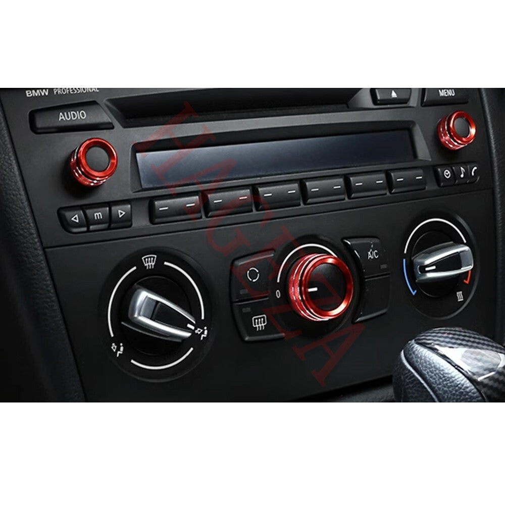 Alloy Center Console AC Knobs Audio Volume Ring Cover for BMW E84 X1 2013-15 Red