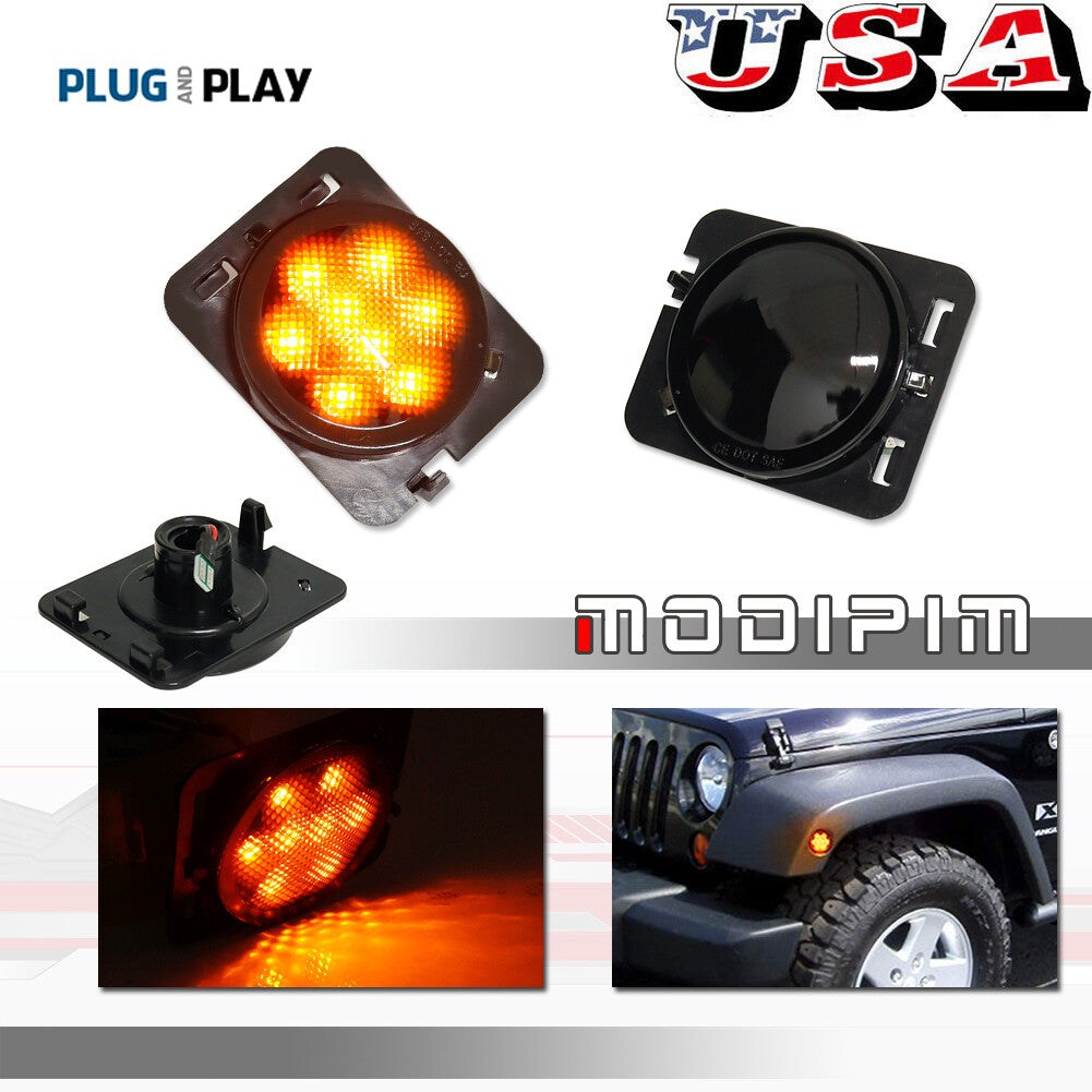 Smoke Lens Amber LED Mudguard Flash/Side Marker Light for 07-15 for Jeep for Wrangler JK
