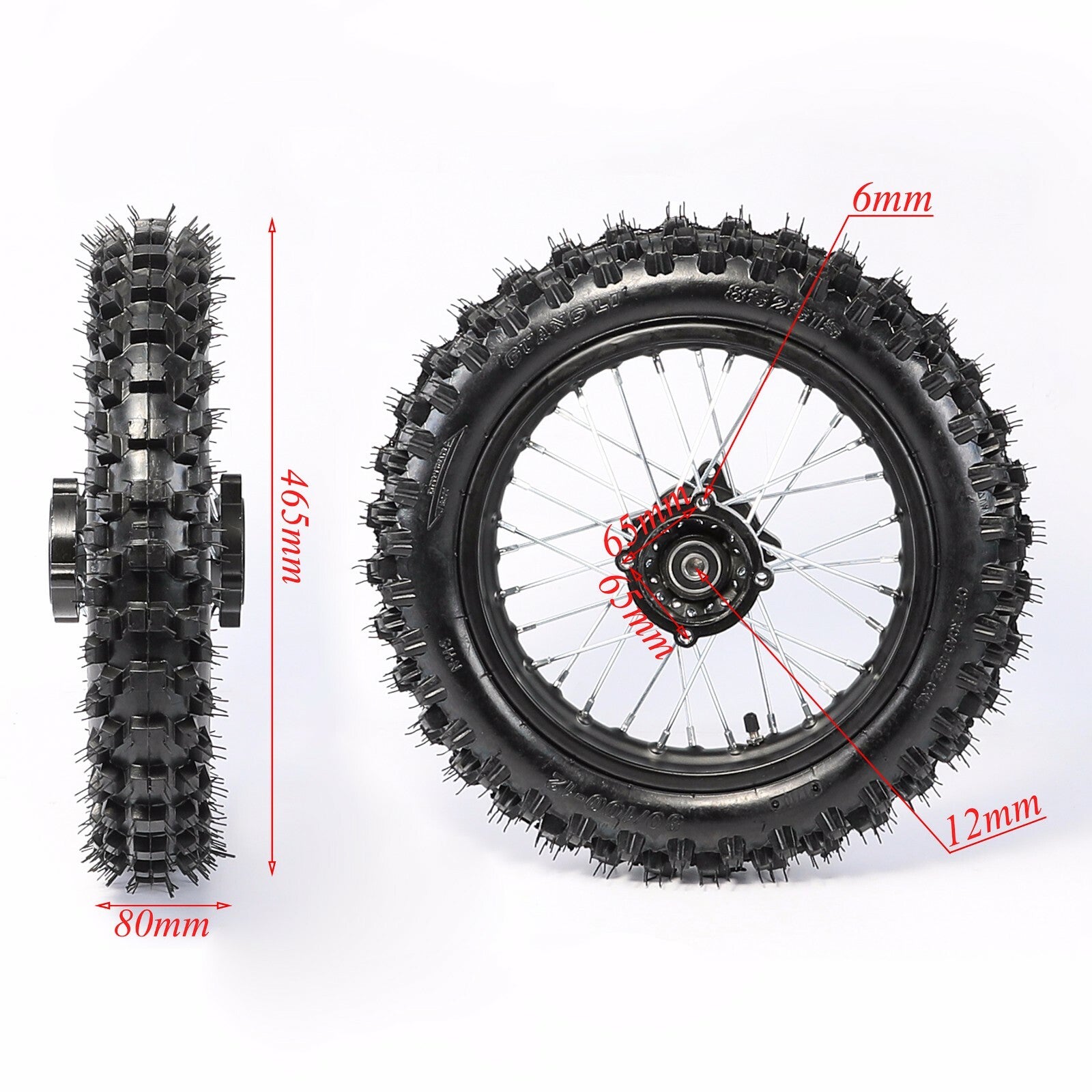 12mm 80/100-12 rear tire, 1.85x12 inch rim, wheel suitable for Taodao coolers 110, 125cc, 140cc