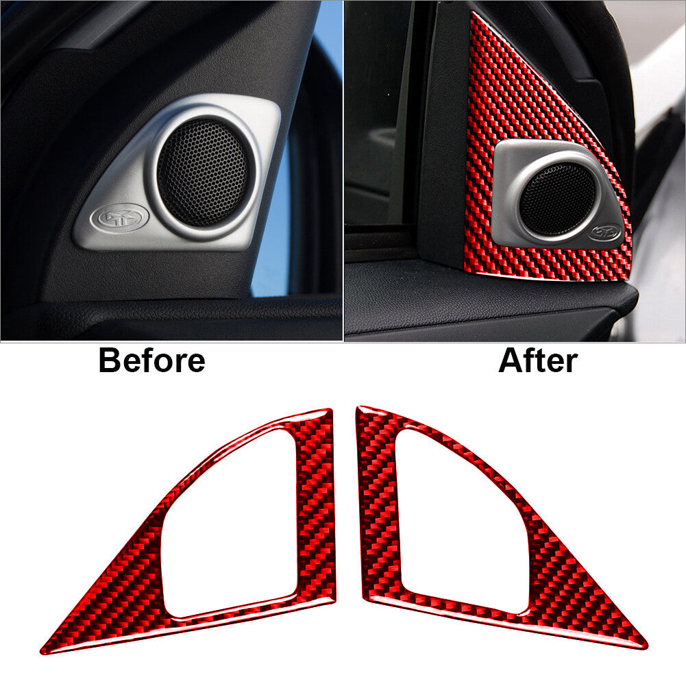 2Pcs Red Carbon Fiber Door Speakers Cover Trim Fit for Mitsubishi Lancer 08-15
