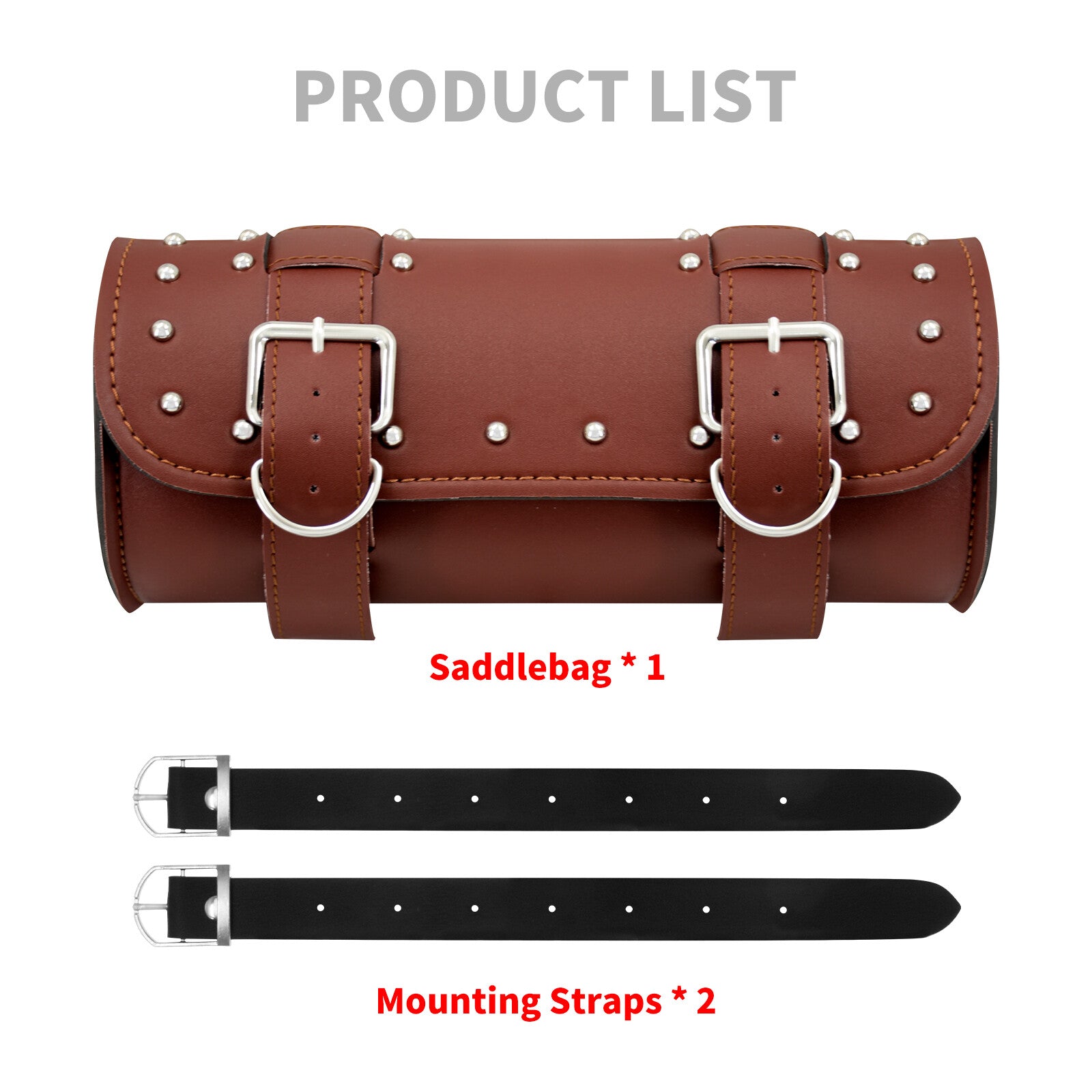 Motorcycle Brown Handlebar Sissy Bar Bag Saddlebag Fork Roll Barrel Bag w/ Nails