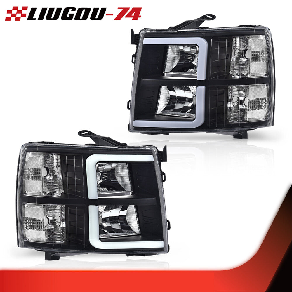 LED DRL strip-shaped black headlights suitable for 07-13 for Chevrolet Silverado 1500 2500