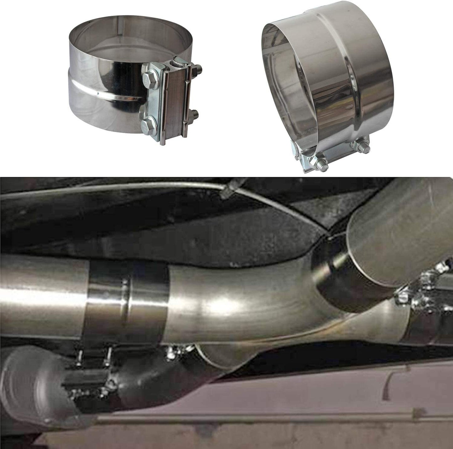 2x 5-inch ring connector exhaust with clip muffler coupler, T304 stainless steel,