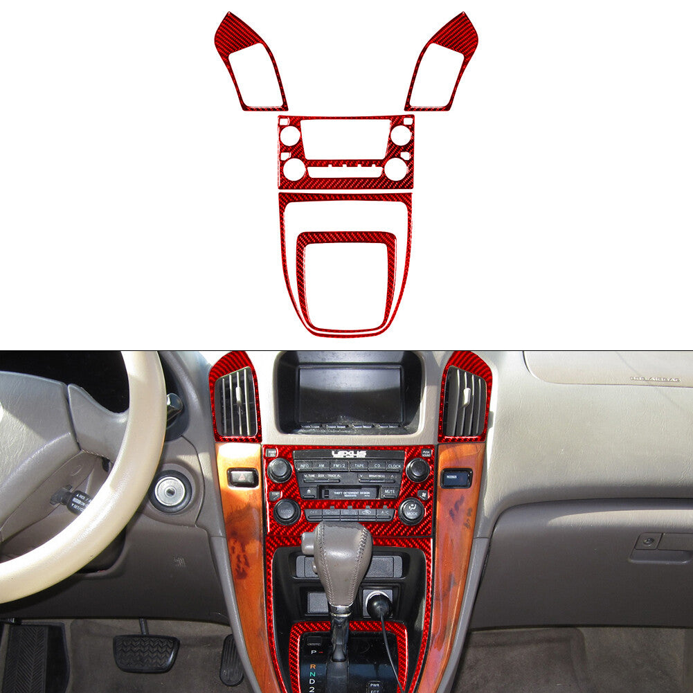 5Pcs Red Carbon Fiber Interior Central Console Cover Trim for Lexus RX300 Type A