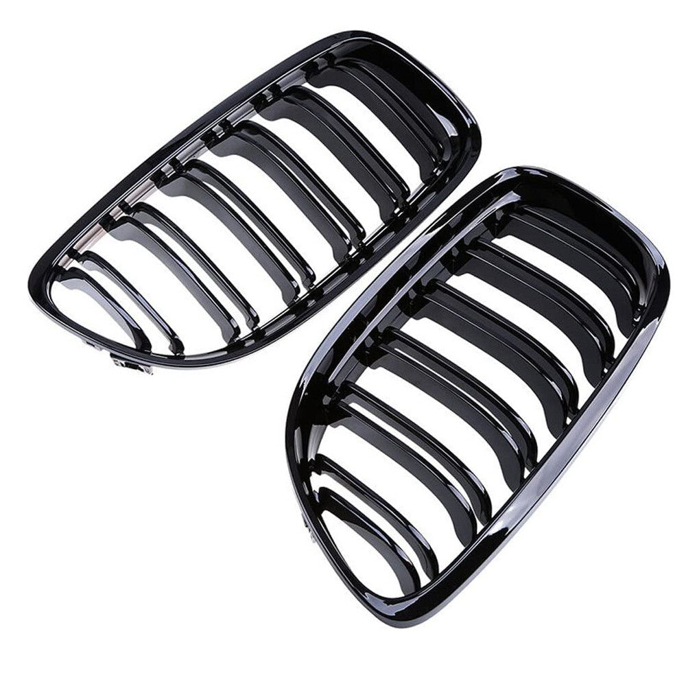 Left and right front bumper kidney grilles for BMW 3 Series E90 E91 LCI, gloss black.