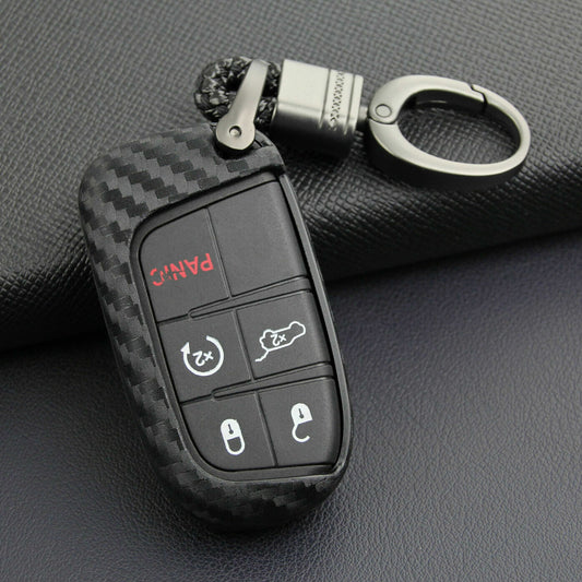 Carbon Fiber Key Fob Chain Fit for Jeep for Dodge for Chrysler Accessories Cover Case Ring
