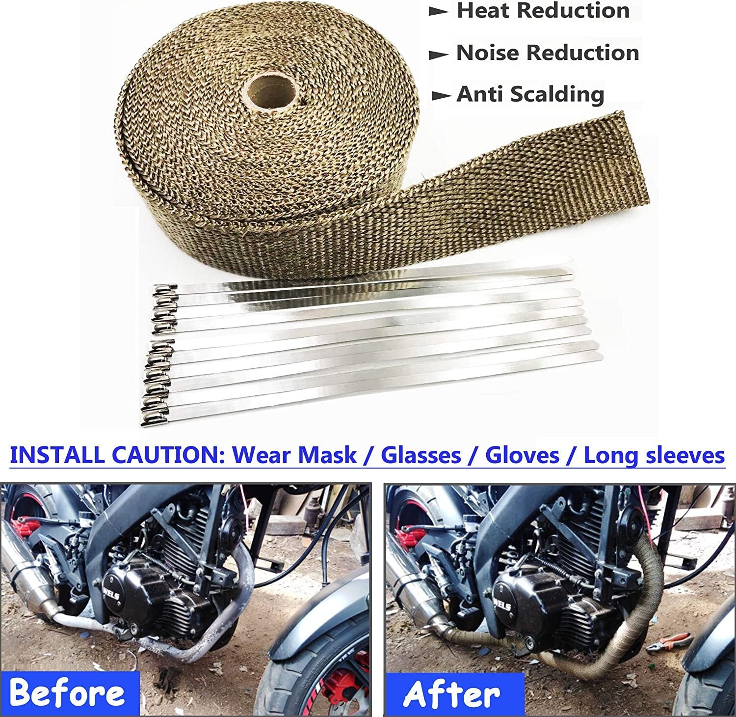 2-inch x 50-foot titanium exhaust heat-wrapping roller for motorcycle fiberglass heat insulation tape