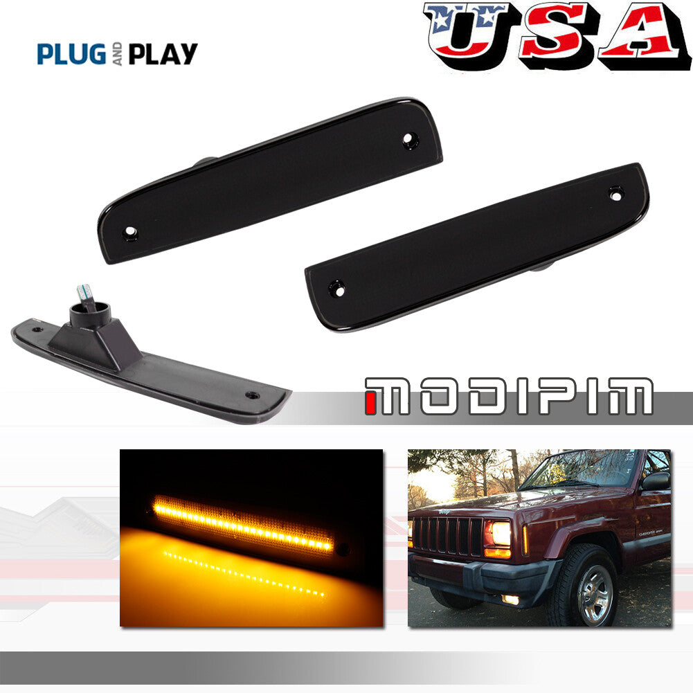 Smoked lens side marker corner LED amber parking light for 1997-01 for Jeep Cherokee