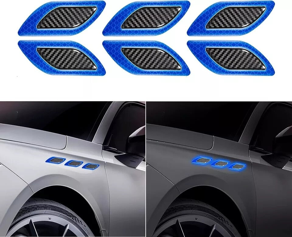 Car door handle protection carbon fiber style Blue reflective tape 3D sticker