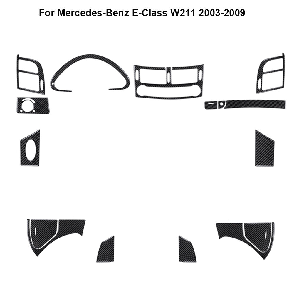 15Pcs Carbon Fiber Full Kit Cover Trim for Mercedes-Benz E-Class W211 2003-2009