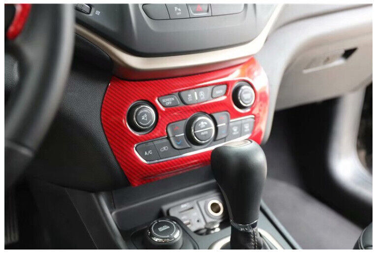 Red Carbon Fiber Central Console AC Switch Frame 1pc for Jeep Cherokee 2014-22
