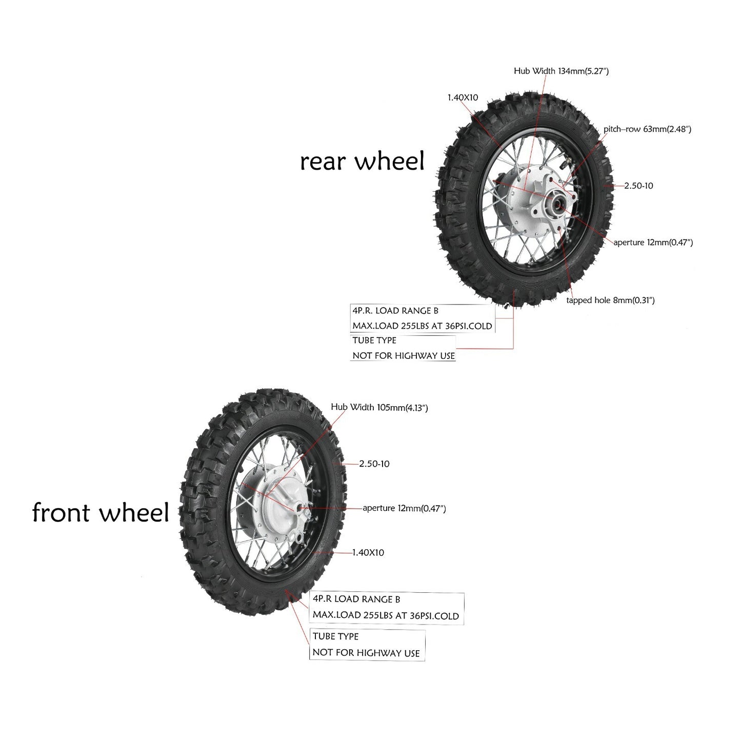 10-inch front and rear wheels, 2.50-10 tires, rim grooves, bicycle CRF50, TTR50 cooler, 70cc-110cc