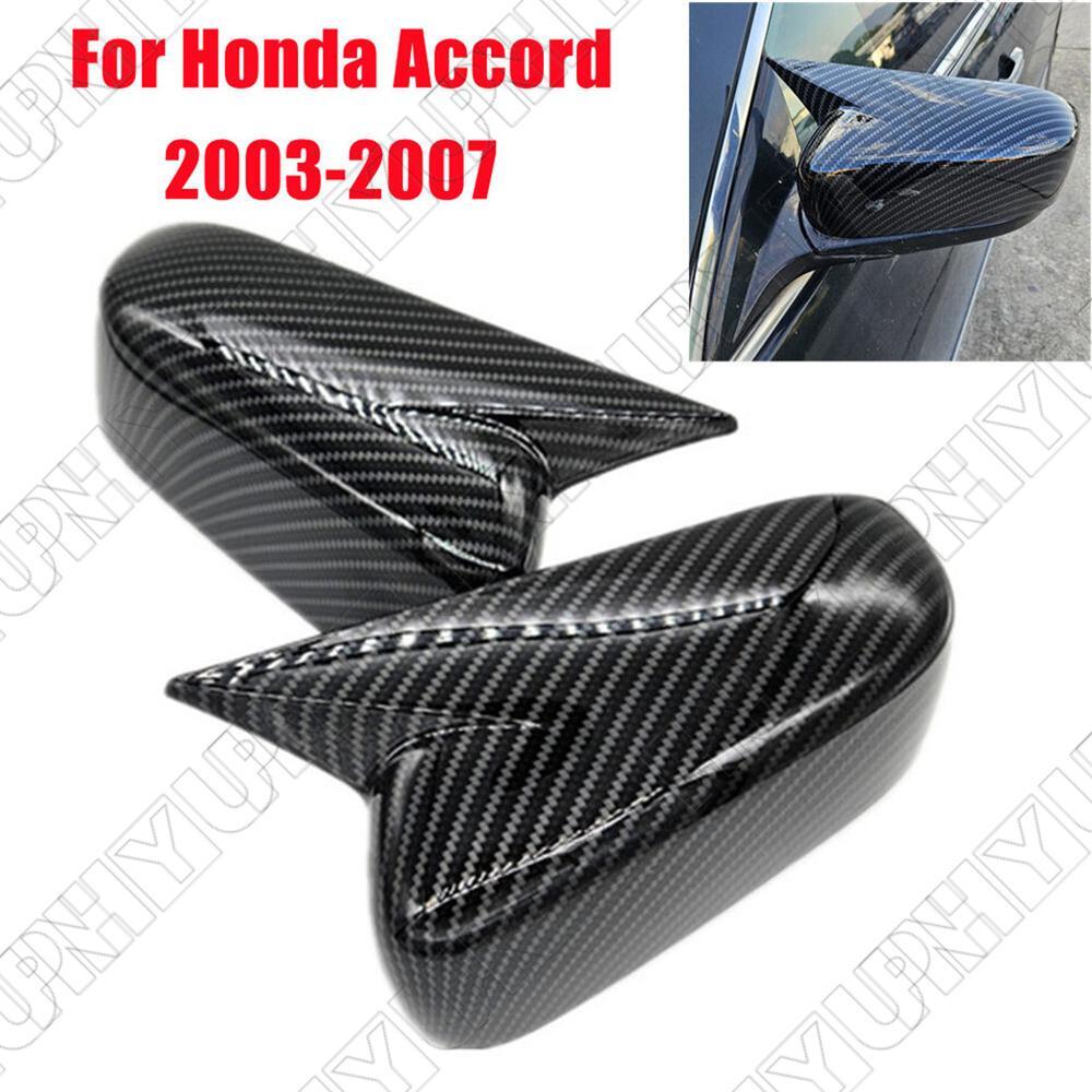 Pair Carbon Fiber Black Rearview Mirror Cover Cap for Honda for Accord 7th 2003-2007