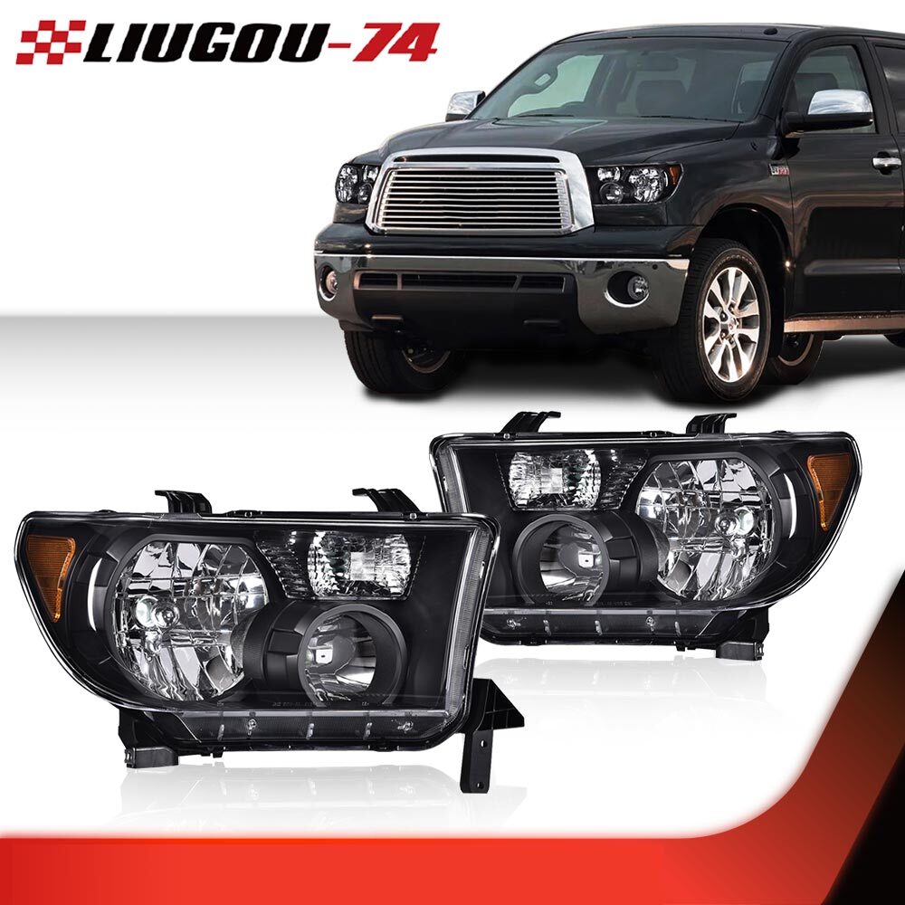 Black/transparent headlights (LH+RH) suitable for Toyota 2007-2013 Tundra and 2008-2017 Sequoia.