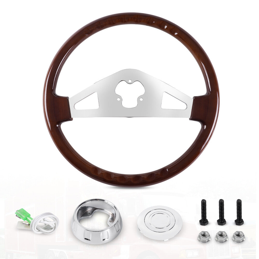 for Freightliner / for Kenworth / for Peterbilt / for Volvo Chrome 2 Spoke 18 Wood Steering Wheel