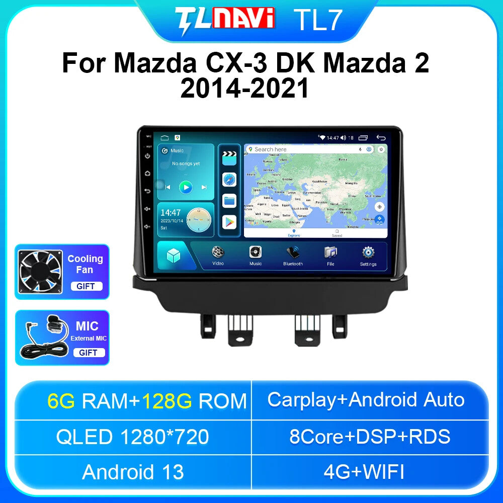 for Mazda CX3 for Mazda 2 DK 2014-2021 Android CarPlay Car Radio GPS Player Screen