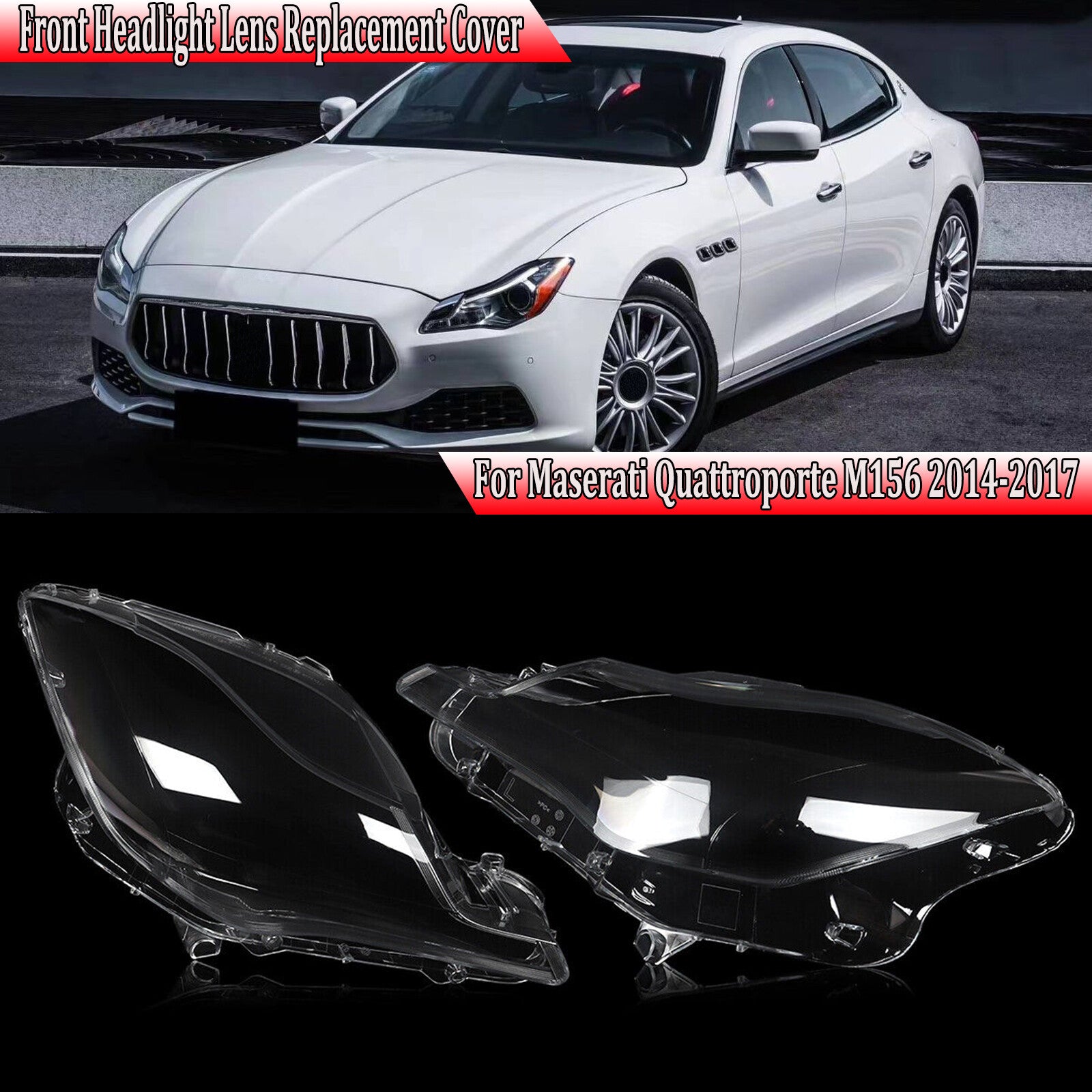 2x Front Headlight Lens Cover Headlamp for Maserati Quattroporte M156 14-2017