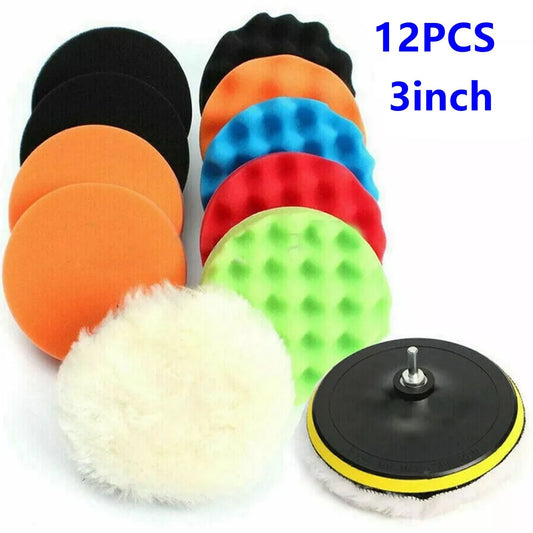 12-Piece 3-inch Car Polishing Pad Polishing Sponge Buffer Set Waxing Foam Polishing Machine Kit
