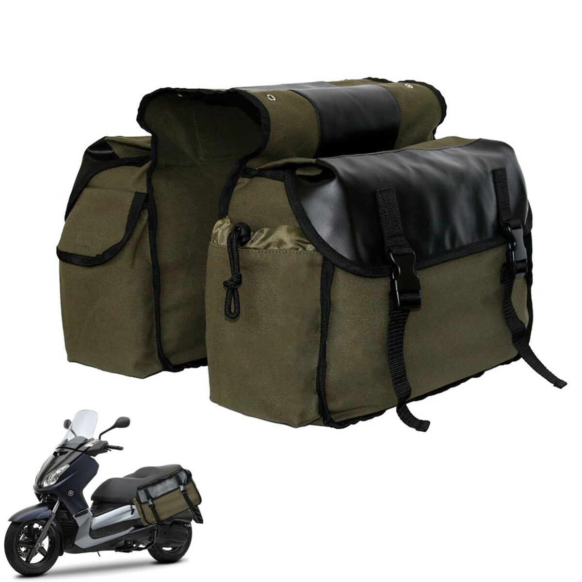 Motorcycle Panniers Saddle Bag Tool Luggage Storage Side Pouch Canvas Leather