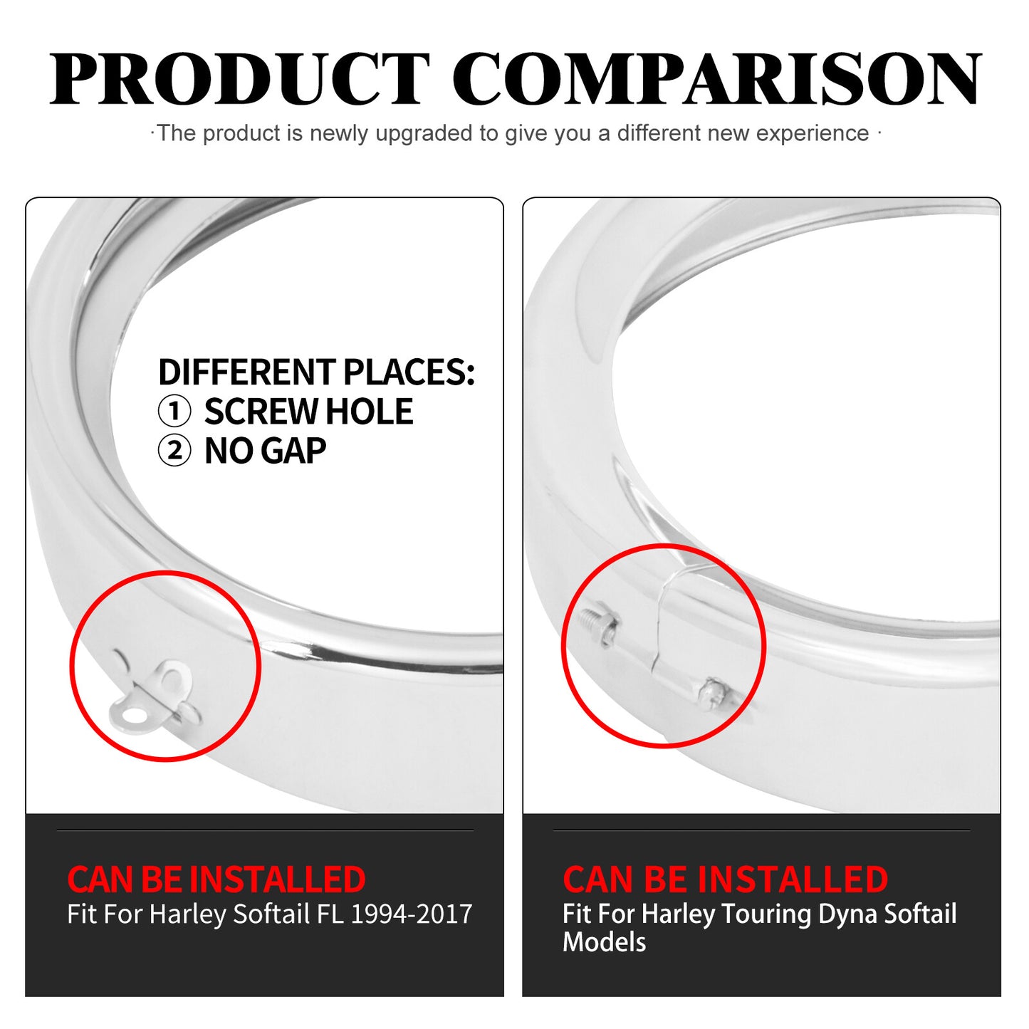 Chrome 7 Headlight Visor Ring Trim Cover Fits for Harley Softail FL 1994-2017