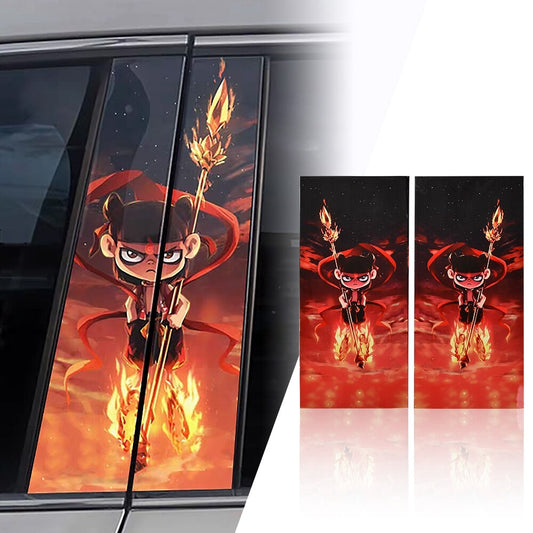 Waterproof 2x Car B-Pillar Vinyl Decals Cute Ne zha Vehicle Door Pillar Sticker