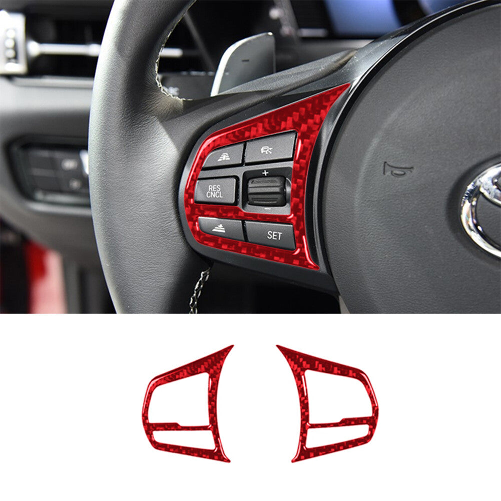 Red Carbon Fiber Interior Steering Wheel Button Cover Trim for Toyota Supra A90