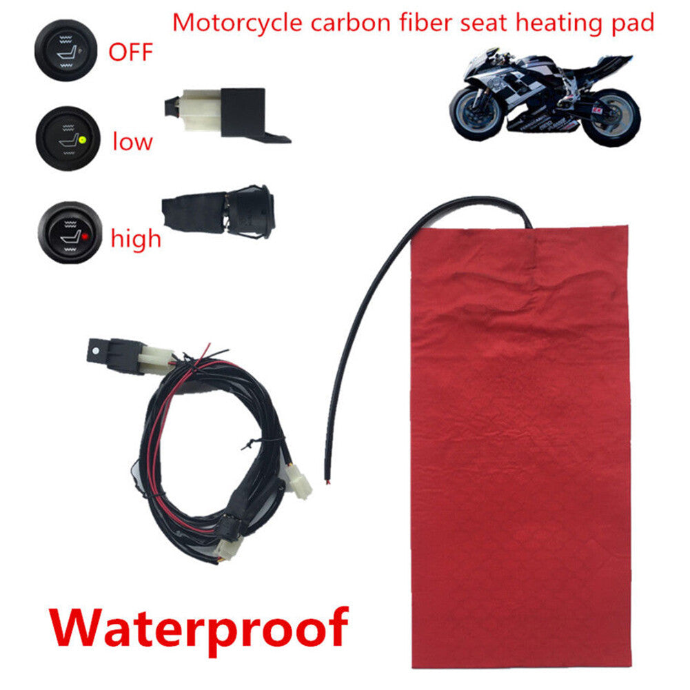 Universal Carbon Fiber Motorcycle ATV for Seat Heated Cushion Pad Switch Cable Kit