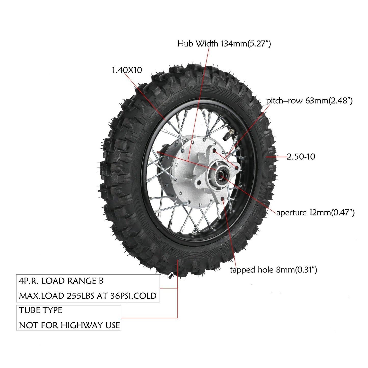 2.50-10 inch Front Rear Drum Brake Wheel Rim Tyre for Mini Pit Bike TTR50 CRF50 PW50