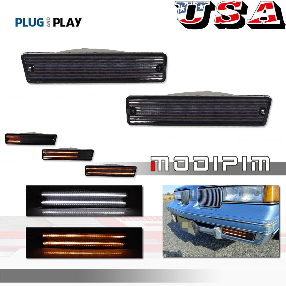 Black Switchback LED DRL turn signals for 81-88 for Oldsmobile Cutlass Supreme
