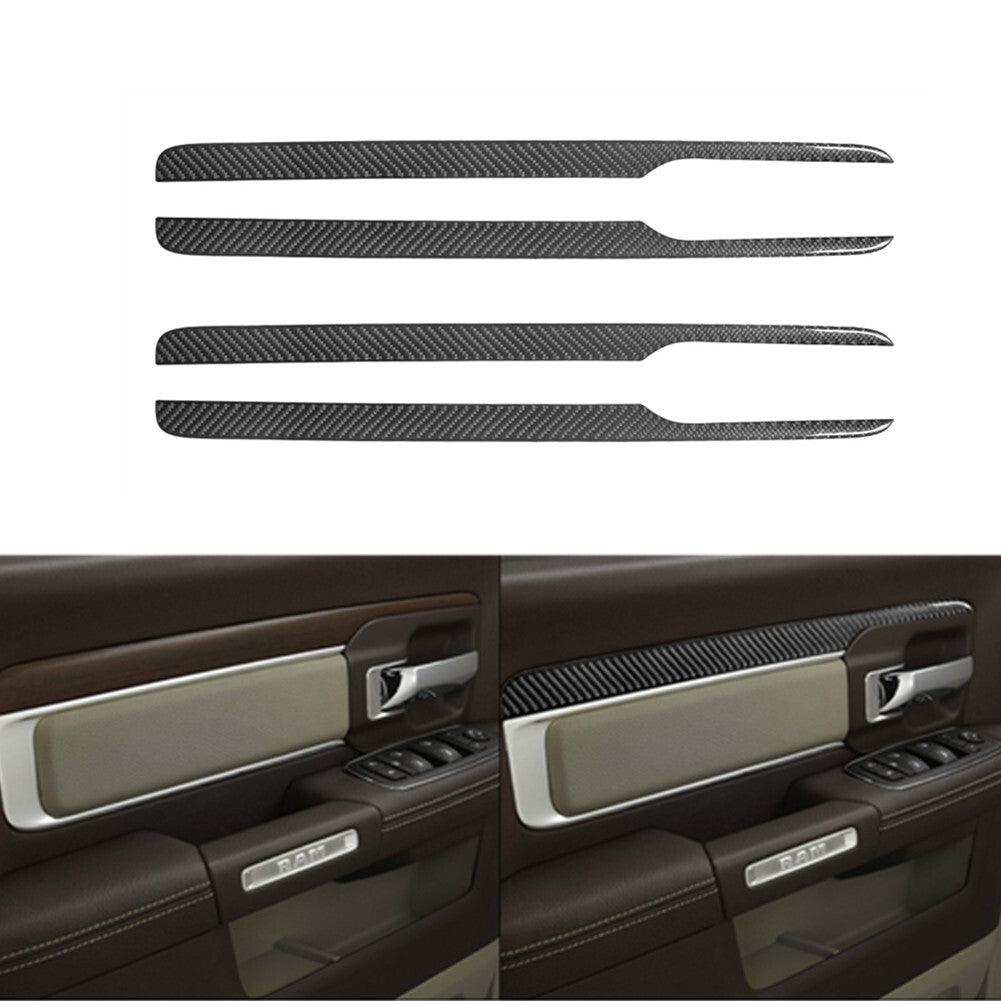 4Pcs Carbon Fiber Interior Door Panel Cover Trim for Dodge for Ram 1500 2013-2015