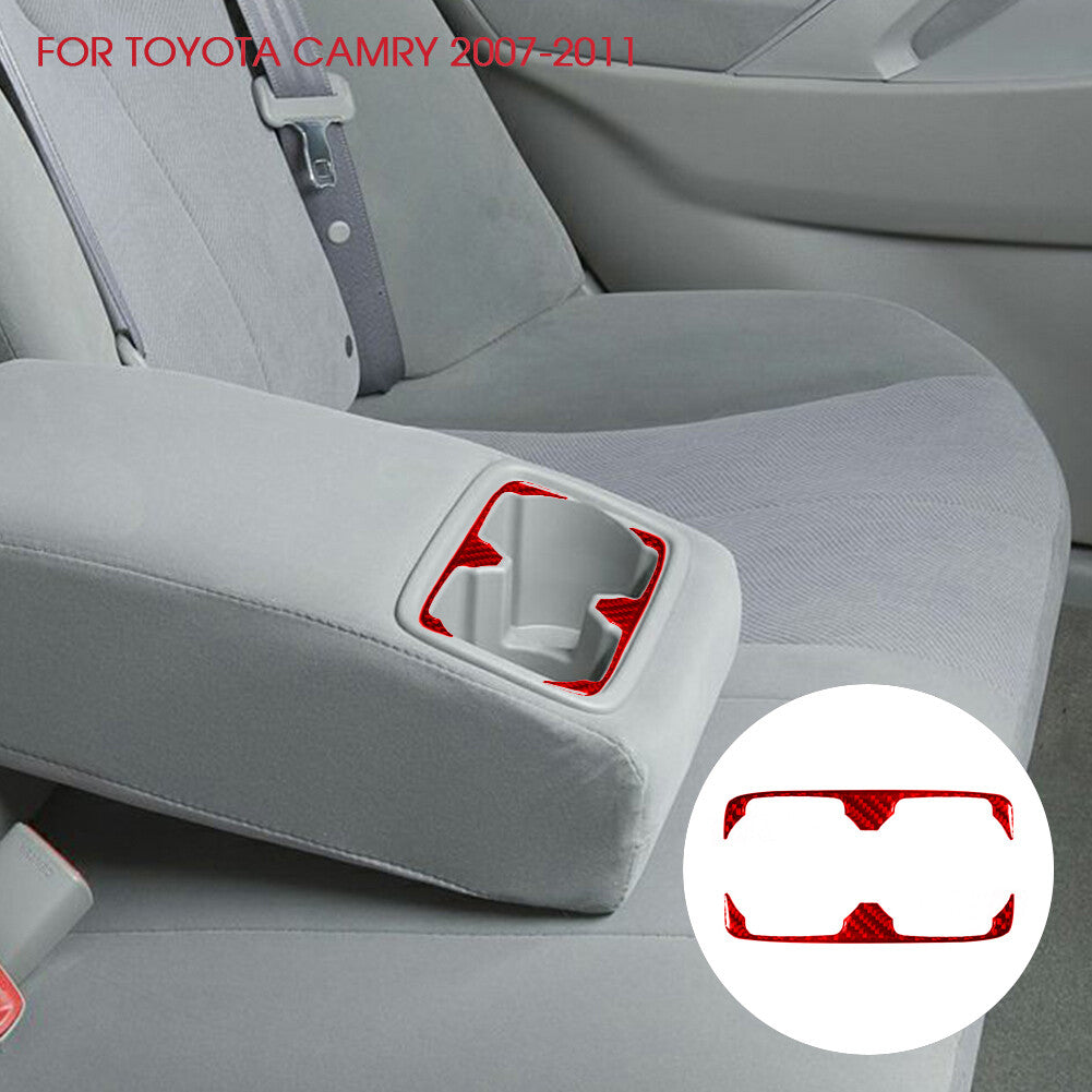 3Pcs Red Carbon Fiber Rear Watercup Holder Cover Trim for Toyota for Camry 2007-2011