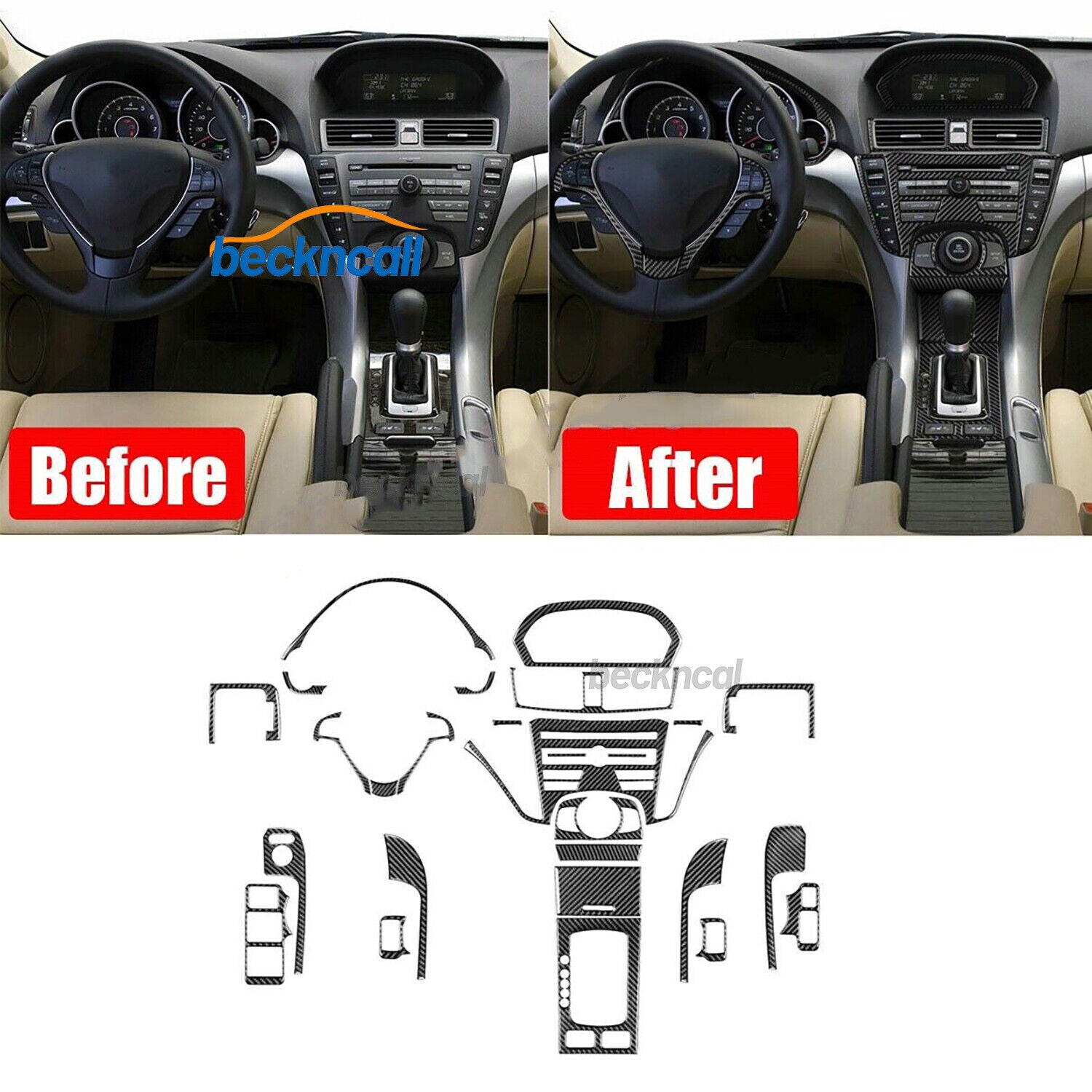27PCS Real Carbon Fiber Full Kits Interior Cover Trim Set For 2009-2014 for Acura TL