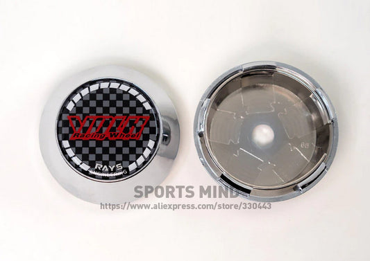 4x65mm Volk Racing Chrome Carbon Badge Wheel Center Hub Cap Rim Cap