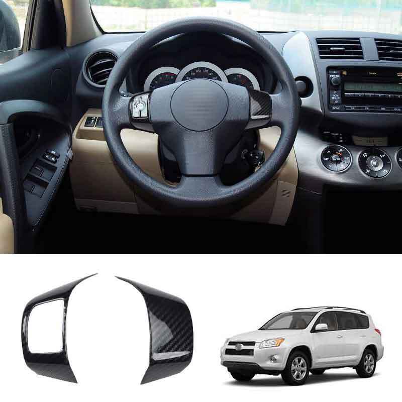 Carbon ABS Interior Steering Wheel Button Cover Trims for Toyota RAV4 2006-2012