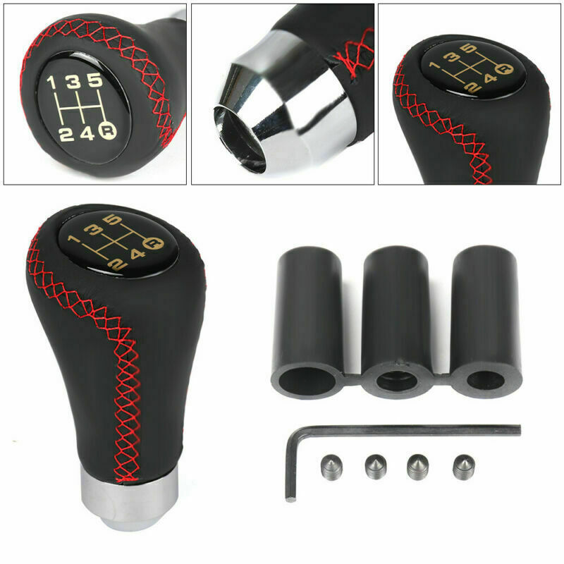 5Speed New Universal Leather Red Stitch Manual Car Gear Stick Shift Knob Shifter